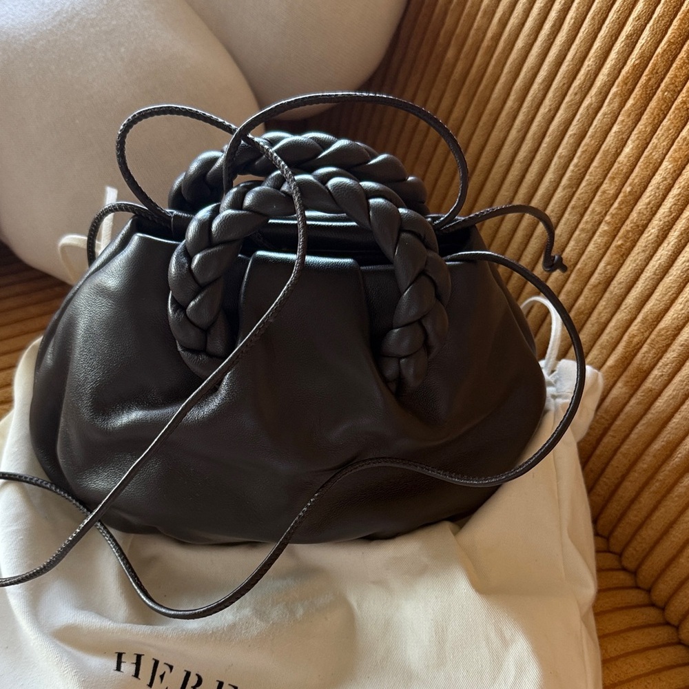 NWT HEREU BOMBON Plaited-handle Leather Small Handbag